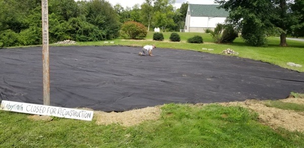 The labyrinth with the weed barrier in place