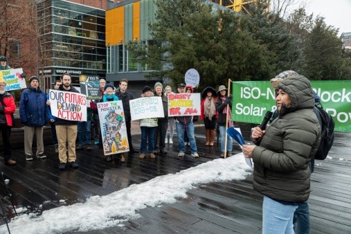 GreenRoots leader Noemy Rodriguez addressing the Boston Fee Party rally