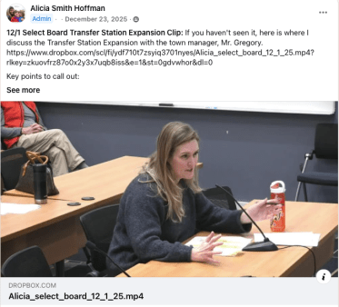 Alicia Smith, Keep Hudson Clean founder speaks out against the transfer station expansion at the Select Board meeting