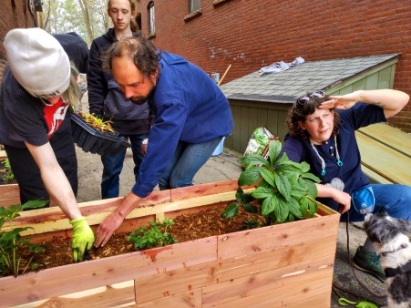 Group members planting the Alley/Culture pocket park