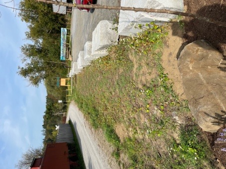 Pollinator garden planting area adjacent to trail.