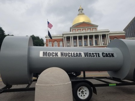 CAN's "Mock Nuclear Waste Cask" in front of the MA Statehouse