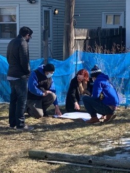 Landscape architect, Courtney Goode, meets with contractor on-site