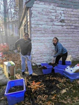 Hadiija & Sarah Diggin' It: Behind Sarah- our paint removal expertise, behind Hadi, future home of the Walipini