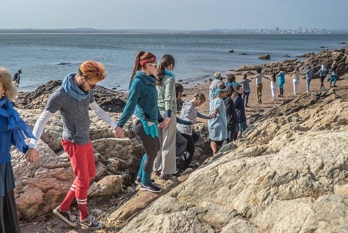 Elm City Dance Collective, community dance project for the National Water Dance at Lighthouse Point Park, New Haven, 2018. Photo by Daniel Eugene