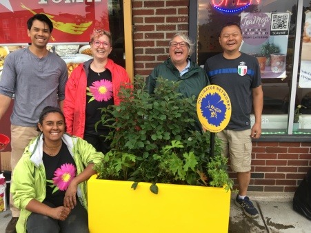 Community partners creating native habitat planters in Allston, MA