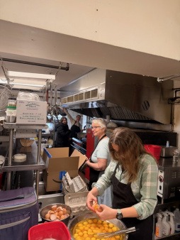 Cooking for Our Community Making community breakfast together in a commercial kitchen one member works at and got permission for us to use!