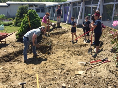 High School students building a rain garden.