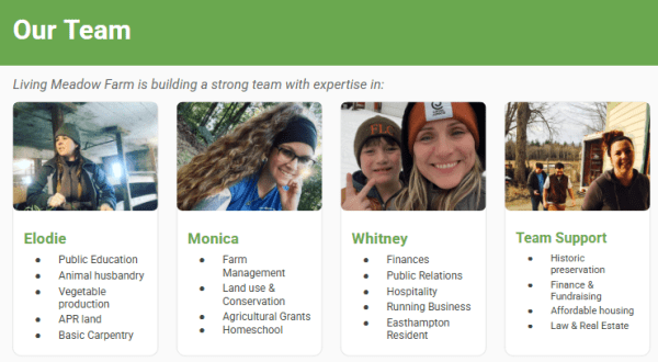 our team, partnered with our community Living Meadow Farm board of directors