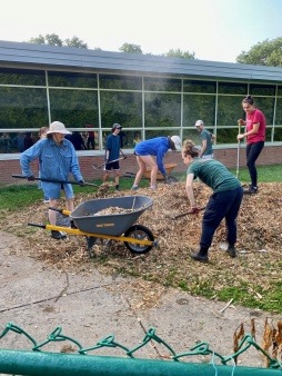 Working at a school garden in Bridgeport as a team in 2021.