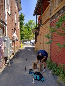 Building benches for the "Outdoor Spaces" project at The Brick House