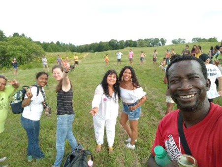 Left to right: Maru, Farmworkers Assoc. of Florida; Yorlis McCune, Ixim Ulew Agroecology School, Nicaragua, on our Intn't Advisory Cmte (IAC); Cristina Alonso, MX City, member of our Agroecology School Collective; Rosita Perez, IAC, Chile; Monika Castillo, IAC, UNORCA Organizer, IAC; Freddy Congo Suarez, our Agroecology School lead mentor, UNICAM SUR Morelos, MX / Ecuador