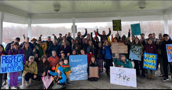 Penobscot Nation & Don't Waste Maine rally for water Group gathered with signs