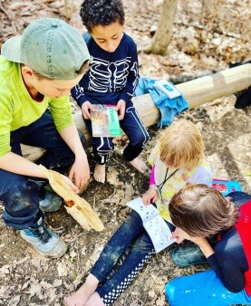 Picture of a group of kids looking at field guides