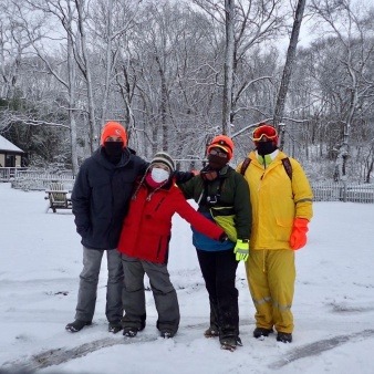 NECWA interns and volunteers pose after an early morning of walking winter beaches, looking for stranded wildlife