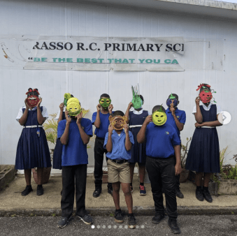 Trinidadian Young People with their Vegtable Themed Carnival Masks at Brasso Garden Club a satellite of Neighborhood Grow Plan, visit Feb 2023