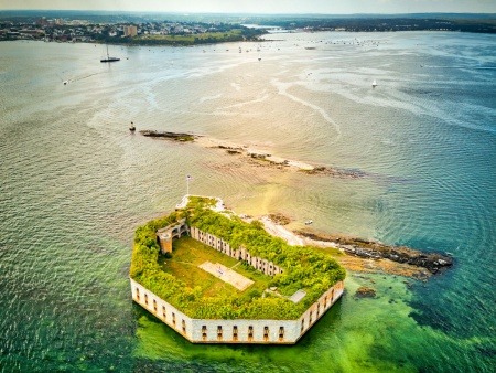 Aerial view of Fort Gorges