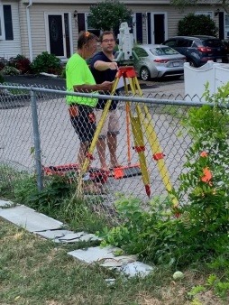 Phil from Merrimack Engineering Services discusses park location with BPP member Dave