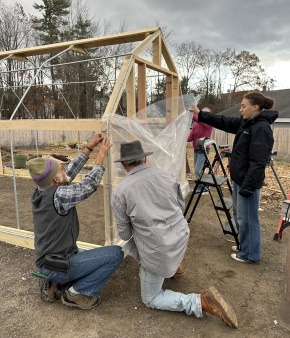 A young person first came to BCG through an alternative high school program and stayed. Here she works alongside longtime volunteers building the greenhouse—one step in her progression from participant to trusted young steward. Teenager – From Participant to Steward