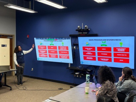 Savannah Goncalves from RIOER presenting to Speakers Program Attendees