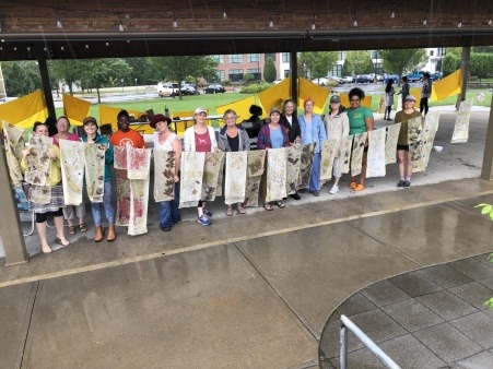 Participants show off their dye transfer end products